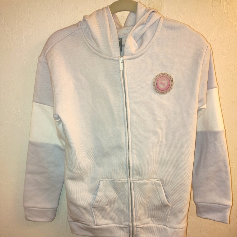 NWT NEW Girl's XL 14-16 PUMA Zip Hoodie Warm Winter Color Light Purple & White